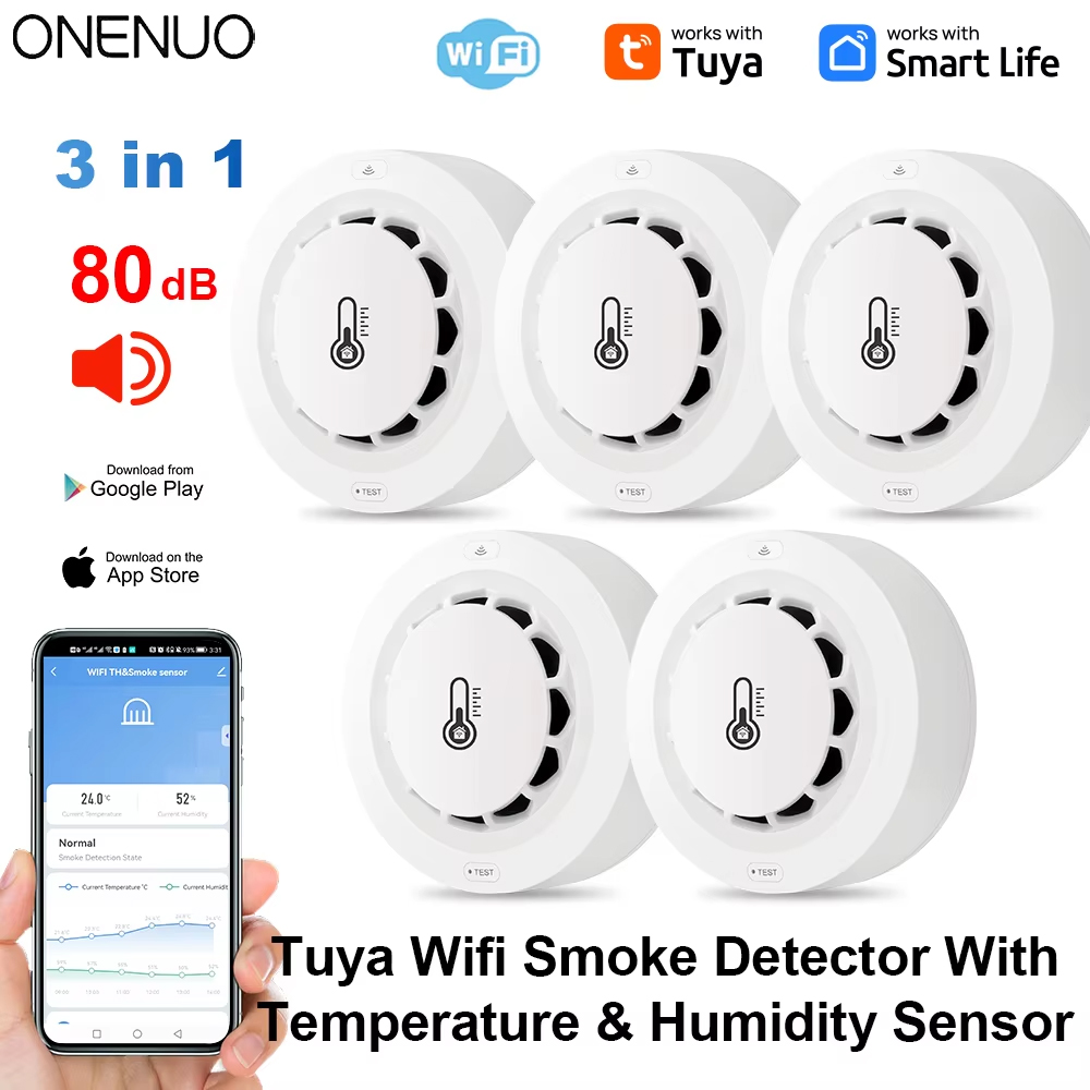 Smoke Detector Interconnected - Tuya Wifi BT 2 接続煙探知器温度湿度測定装置 80dB