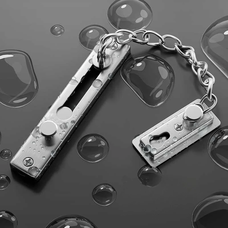 Security Chain Door - ドリル不要のステンレス製セキュリティドアチェーンプッシュボタンロックラッチ、家庭やホテル用の盗難防止ドアガード