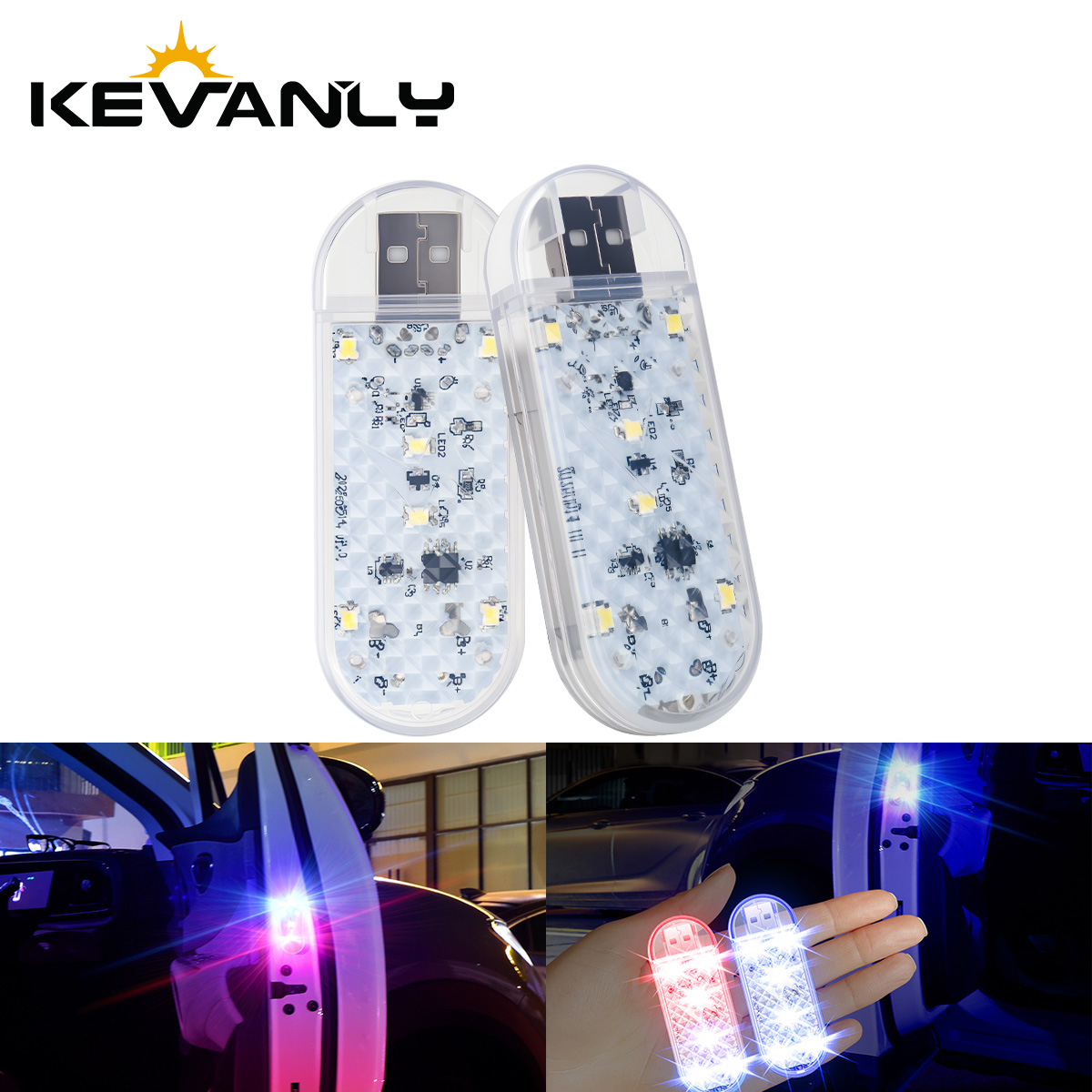Emergency Exit Sign - 1/2個入り 車用ドアLEDストロボ警告灯 USB磁気式ウェルカムライト RGB安全衝突防止緊急ランプ 車用装飾ライト