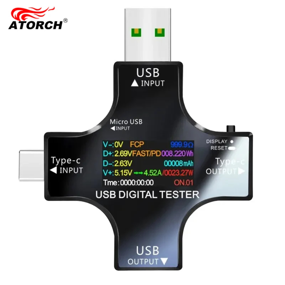 Co Detector Plug - USB テスター DC Type-C PD デジタル電圧計アンペア電圧電流モニター電流計検出器パワーバンク充電器容量計