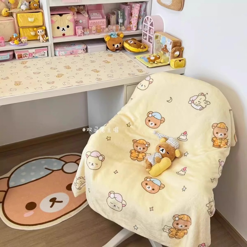 Fire Blanket Kitchen - リラックマ柄フランネルスローブランケット、くま柄プリント、柔らかく暖かい軽量ショール、自宅のソファ、オフィス、昼寝、ベッド、カウチ、ギフトに最適