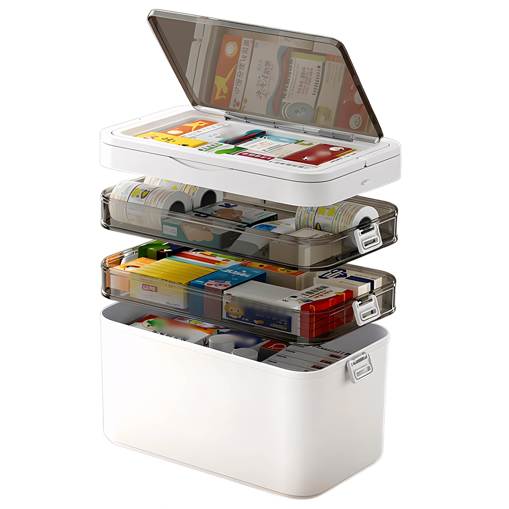 大容量多層透明救急医療保管ボックス安全なスナップバックル防塵 - Medicine Cabinet Lock のレビューと価格