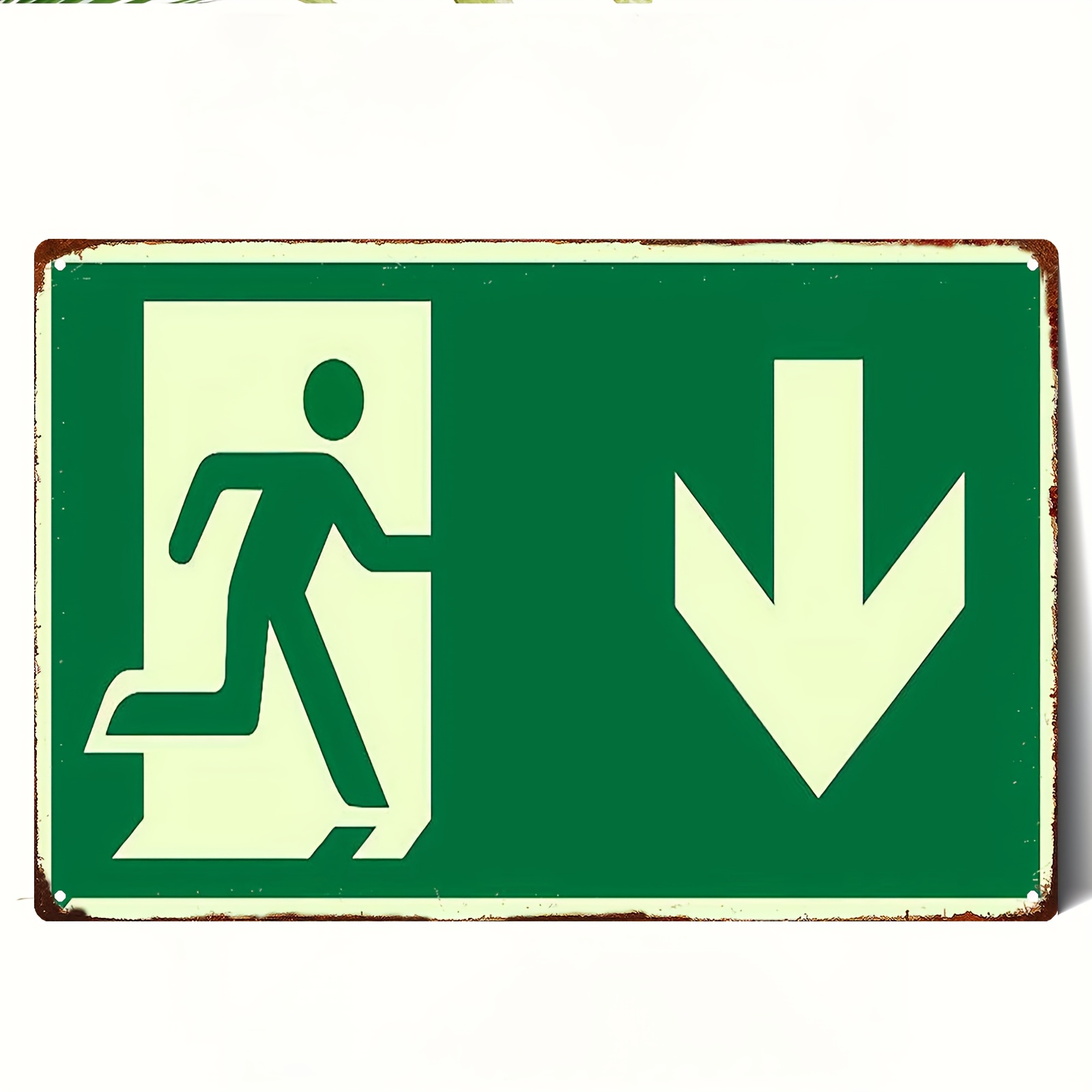 2D ヴィンテージメタルアイアンサイン |   緑色の非常口 - Emergency Exit Sign のレビューと価格