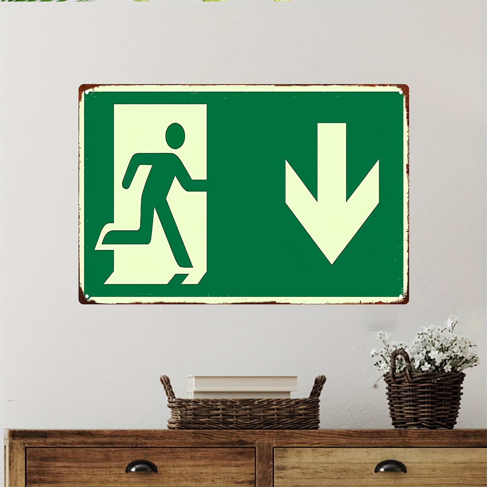 2D ヴィンテージメタルアイアンサイン |   緑色の非常口 - Emergency Exit Sign のレビューと価格