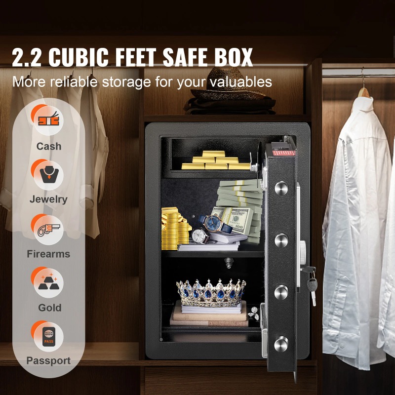 SucceBuy 電気金庫 2.2/1.8立方フィート 指紋 - Fire Safe Document のレビューと価格