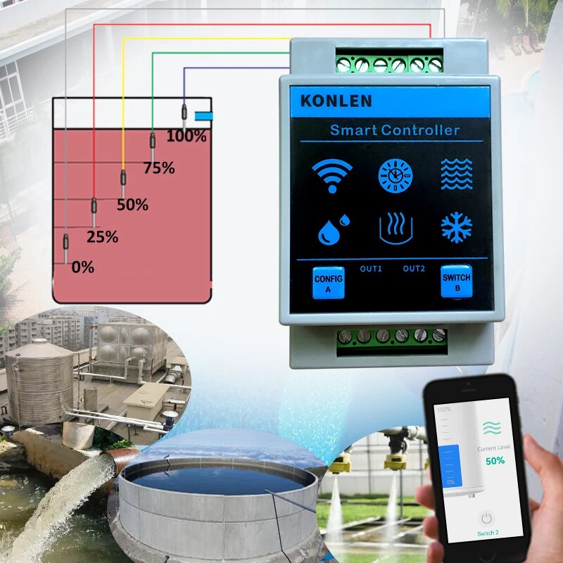 KONLEN Tuya 水位センサー WIFI コントローラ - Water Alarm Sensor のレビューと価格