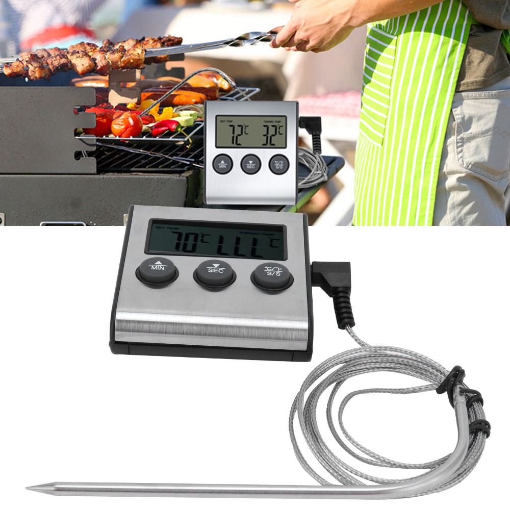 シルバーデジタルBBQ肉用温度計タイマーアラーム大型LCDデ - Pool Alarm Float のレビューと価格