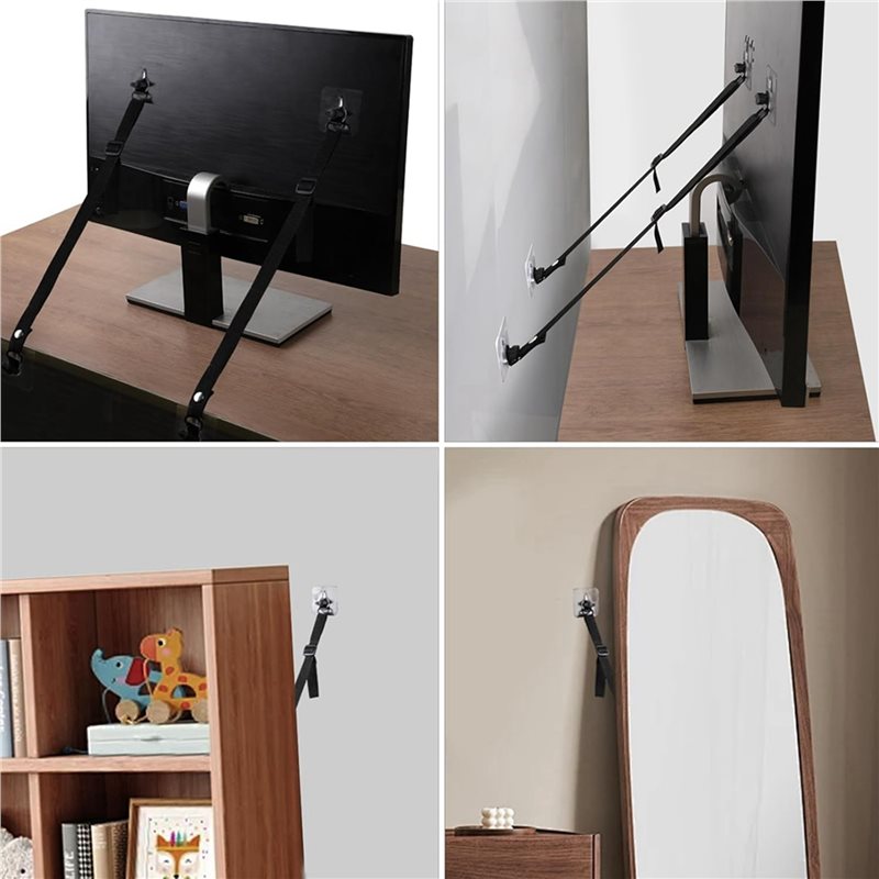フル8個セット テレビ用調整可能安全ストラップ、ドリル不要の - Earthquake Anchor Strap のレビューと価格
