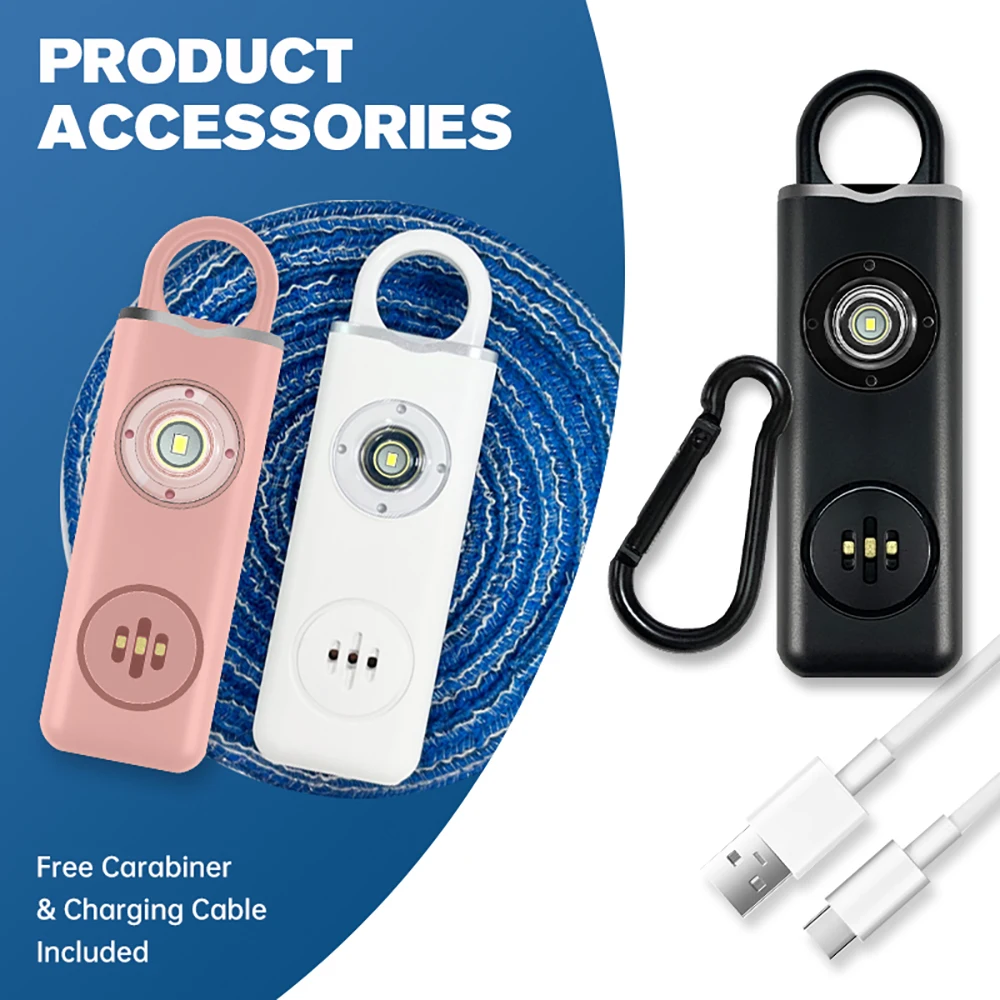 130dB充電式パーソナルアラームキーホルダー、LEDフラッ - Personal Alarm Keychain のレビューと価格