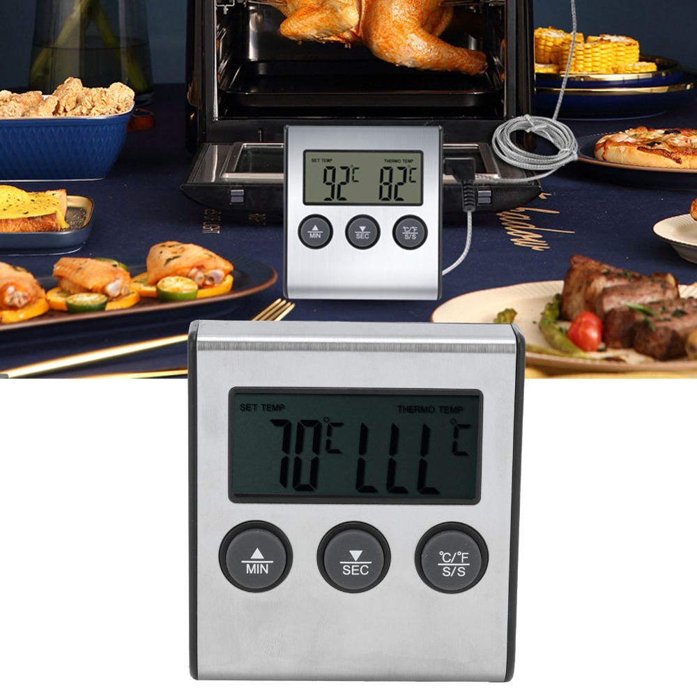 シルバーデジタルバーベキュー肉用温度計タイマーアラーム有線プ - Pool Alarm Float のレビューと価格